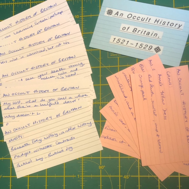 Index Cards with notes relating to An Occult History of Britain