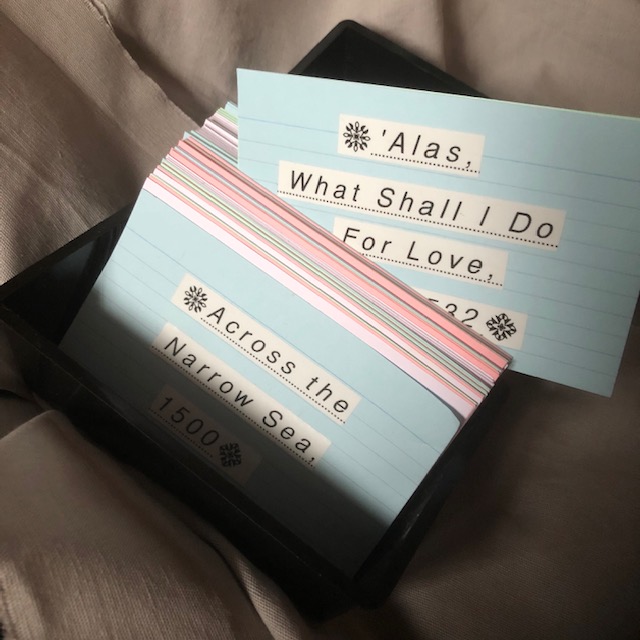 Index cards with notes from Wolf Hall